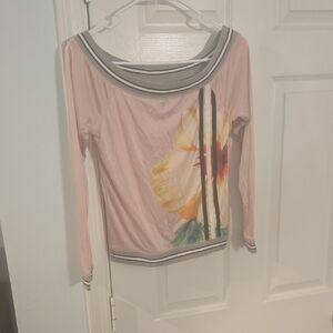 Express Gray and Pink Striped Top